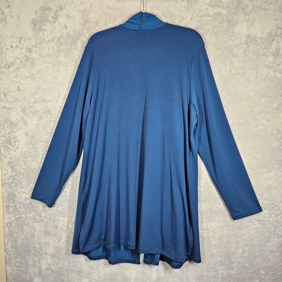 Susan Graver liquid knit Womens L blue Open Front Cardigan Pockets career flowy - Picture 5 of 12